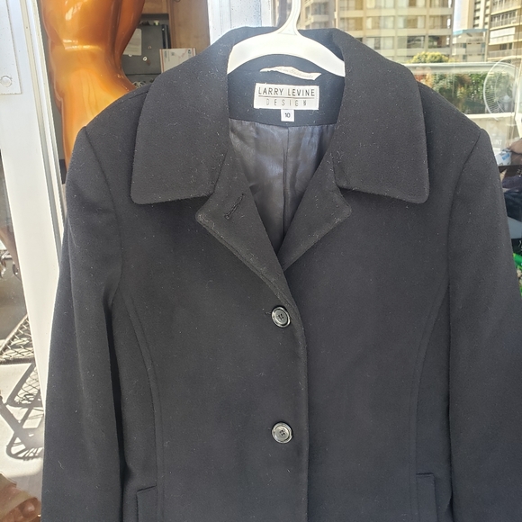 Larry Levine Design black wool & cashmere blend midi pea coat 10 - Picture 6 of 12